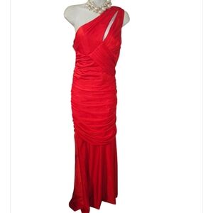 TS Couture Elegant Red One-Shoulder Evening Dress
